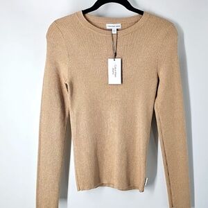 Calvin Klein Gold Metallic Crew Neck Pullover Sweater w Long Sleeves Sz:Large